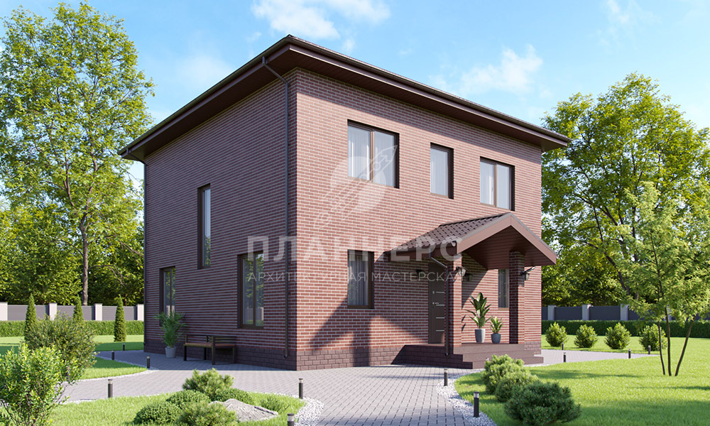 Проект двухэтажного дома простой квадратной формы с четырехскатной крышей - 178-148-2