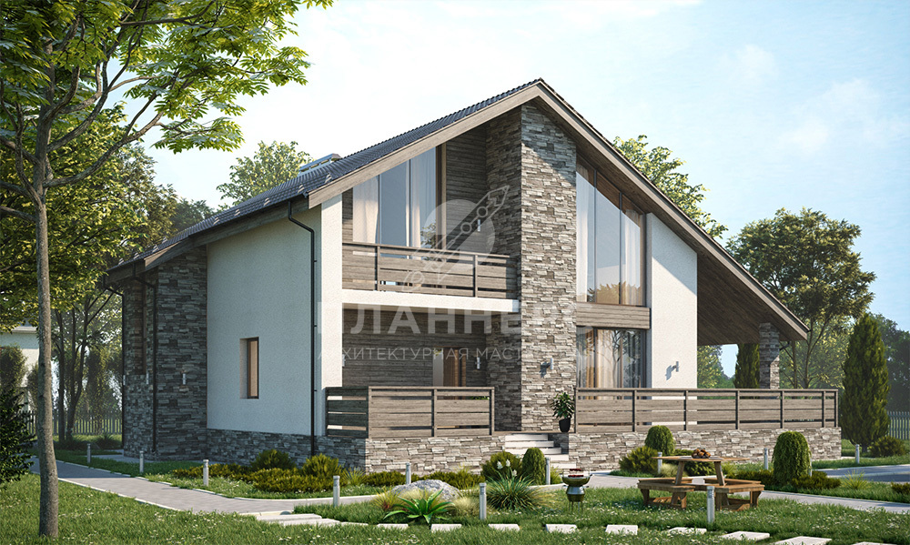 Проект дома с витражными окнами и просторной террасой - 012-217-1М