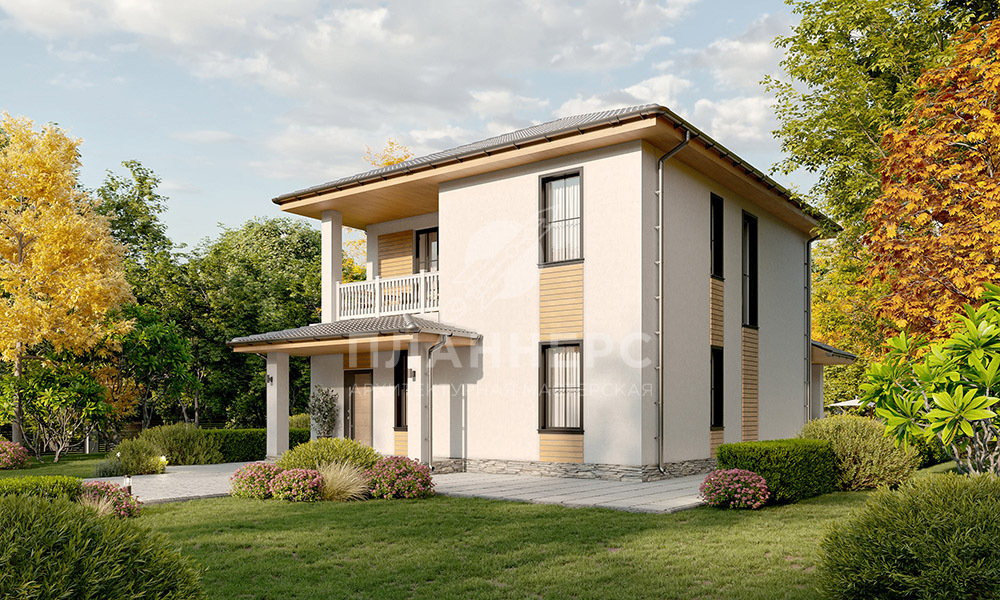 Проект классического двухэтажного дома с крыльцом, террасой и балконом - 219-175-2
