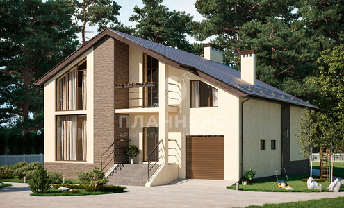 Проект дома в трех уровнях с большими окнами, балконом и гаражом - 013-364-1МПГ