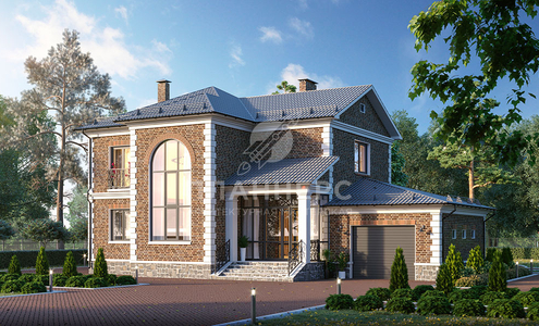 Проект двухэтажного дома в классическом стиле с эркером, колоннами, гаражом и продуманной планировкой - 045-220-2Г