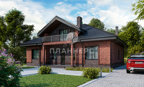 Проект одноэтажного дома с мансардой, большой террасой и облицовкой кирпичом - 138-205-1М