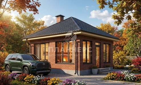 Проект одноэтажной беседки 25,01 м² с фасадом из красного кирпича - 579-25-1